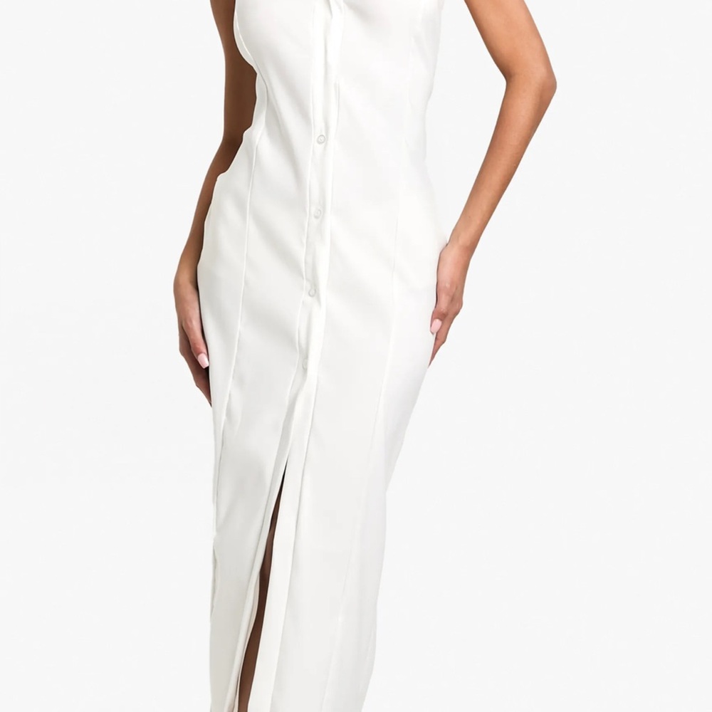 Boohoo White Button-Down Maxi Dress